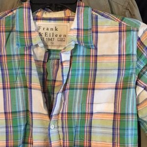 Italian Linen White and green plaid top